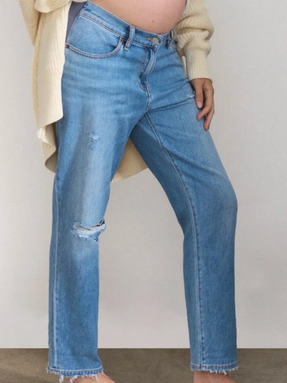 Hatch Boyfriend Maternity Jean.  Destroyed light wash. 26.